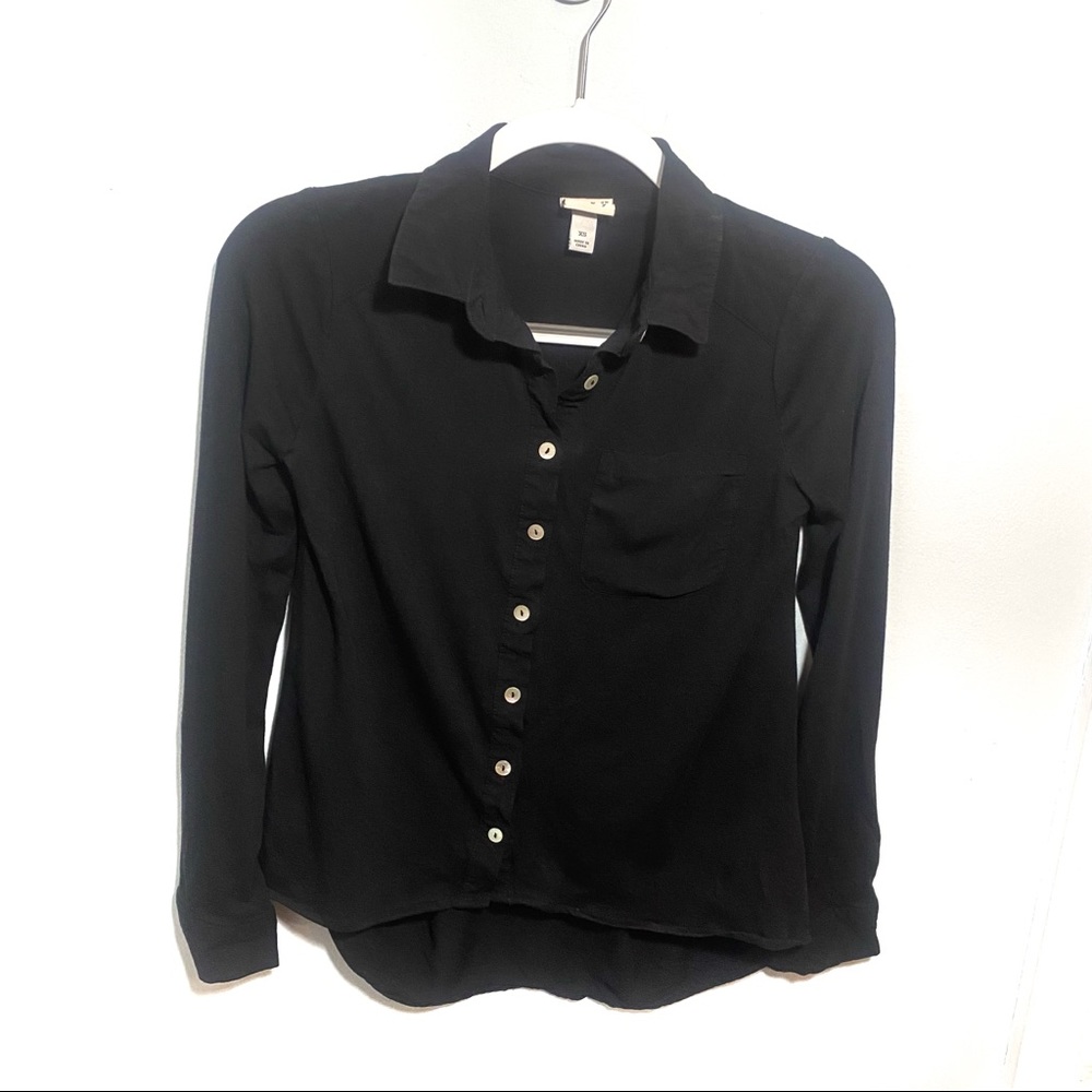 AND EAWY long sleeve collar blouse women’s button down all black size XS